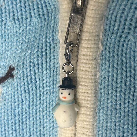 Quacker Factory Sweater Cardigan Full Zip Cotton Angora Snowman Winter Festive L - Picture 5 of 12